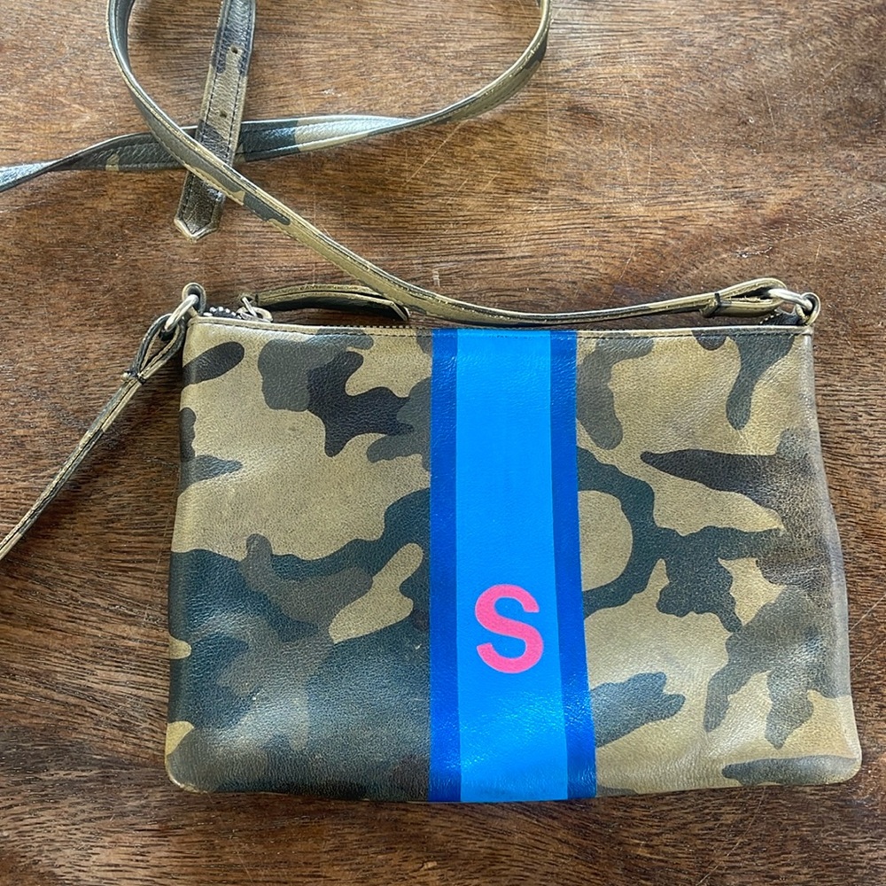 Leather camo crossbody purse with painted stripes brand is Not Rational